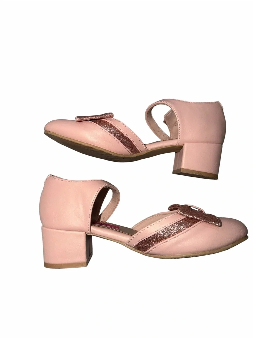 Rachel Shoes Pink Glitter Bow Mary Jane Heels